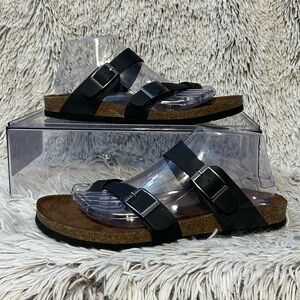 Sonoma Women's Gojiberry Black Leather Sandals Size 9 Thong Slip On NWOT‎